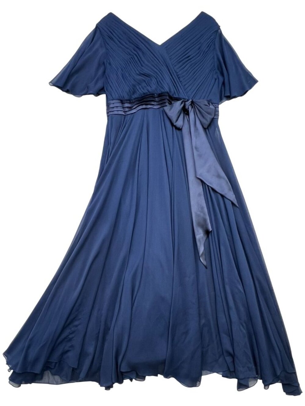 Roaman's Women's Mesh Multiway Maxi Dress Flutter Sleeve Back Zip 18W Navy Blue